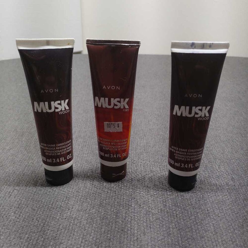 Avon Musk Wood Fire After Shave Conditioner Cream Lot Of 3 3.4oz Cologne Scent
